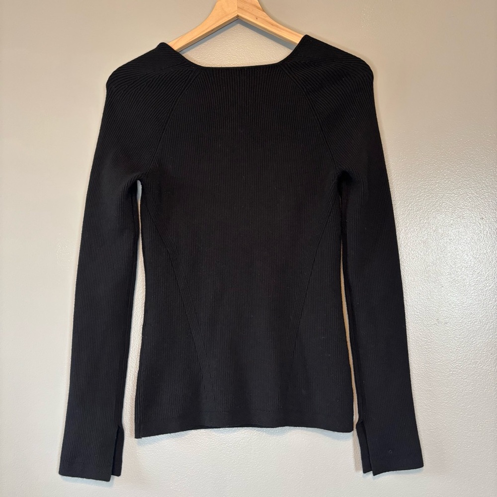Eleven Six Medium Elle Square Neck Bodycon Rib Knit Cashmere Blend Sweater Black - Picture 5 of 6